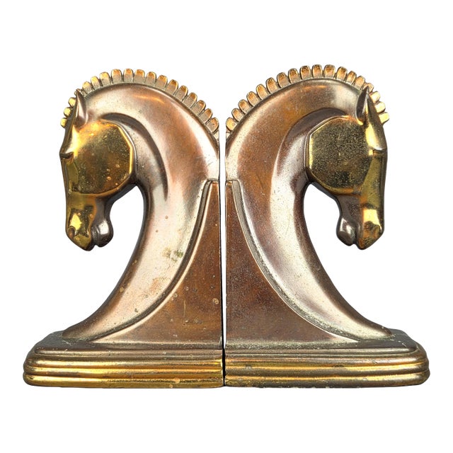 1930s Vintage Art Deco Ray Dodge Bronze Trojan Horse Bookends For Sale