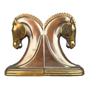 1930s Vintage Art Deco Ray Dodge Bronze Trojan Horse Bookends