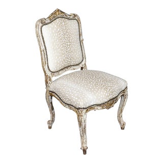 Fine Quality Painted Period Antique French Louis XV Side Chair With Animal Print For Sale