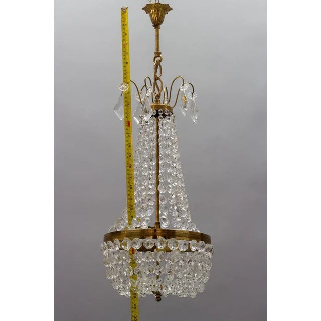 Vintage Brass and Crystal Glass Basket Chandelier For Sale - Image 12 of 15