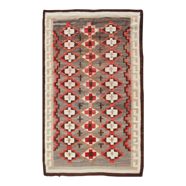 Antique Navajo Style Blanket With All Over Geometric in Gray, Red, Brown and Ivory For Sale