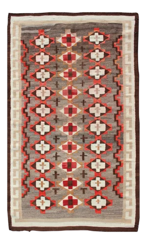 Antique Navajo Style Blanket With All Over Geometric in Gray, Red, Brown and Ivory