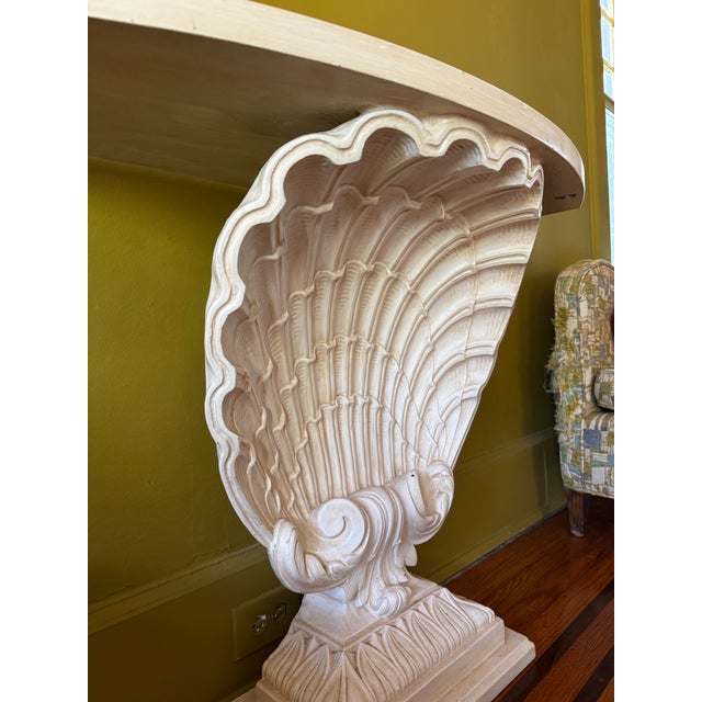 1940s Attributed Grosfeld House 1940’s Hollywood Regency Shell Demi Lune Console Table For Sale - Image 5 of 9