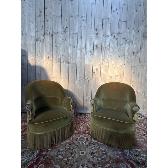 Napoleon III Style Toadstool Armchairs in Two-Tone Velvet, 1960s, Set of 2 For Sale - Image 9 of 9