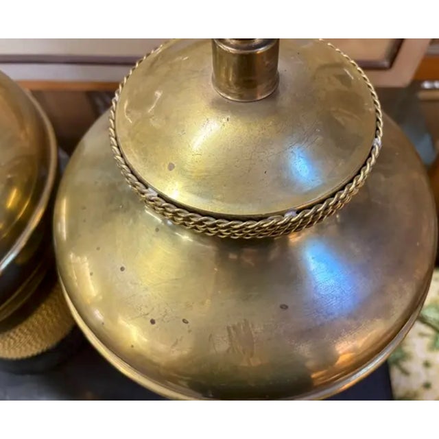 Wood Mid 20th Century Mid Century Modern Frederick Cooper Brass Lamps With a Textured Rope Design For Sale - Image 7 of 8