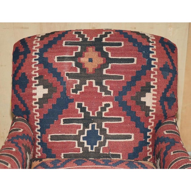 Kilim and Dark Brown Leather Howard Lounge Chair from George Smith of Chelsea For Sale - Image 3 of 16