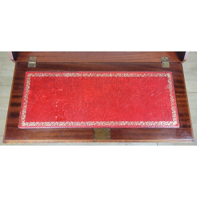 Wood Vintage Writing Bureau Desk in Leather and Mahogany, 1960 For Sale - Image 7 of 18