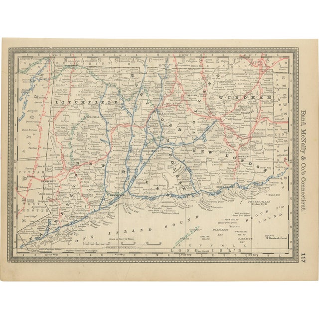 Ntique Connecticut Map, 1888 For Sale