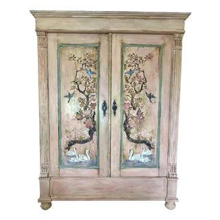 Antique Painted Pine Wardrobe with Chinoiserie Panels, 1990s For Sale