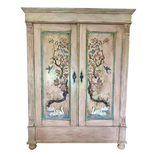 Antique Painted Pine Wardrobe with Chinoiserie Panels, 1990s For Sale