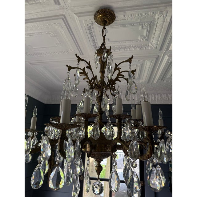 Vintage Chandelier-Absolutely Extraordinary Spanish Brass Chandelier With Faceted Crystals For Sale - Image 11 of 14