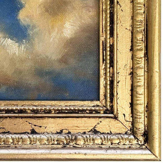 2020s Contemporary Mini Cloud Oil Painting in Vintage Gold Frame For Sale - Image 5 of 6