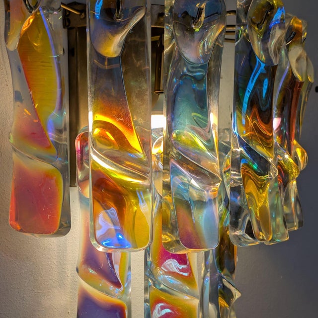 1970s Iridescent Wall Lights Murano Glass Sconces Vistosi Style - Pair For Sale - Image 6 of 8