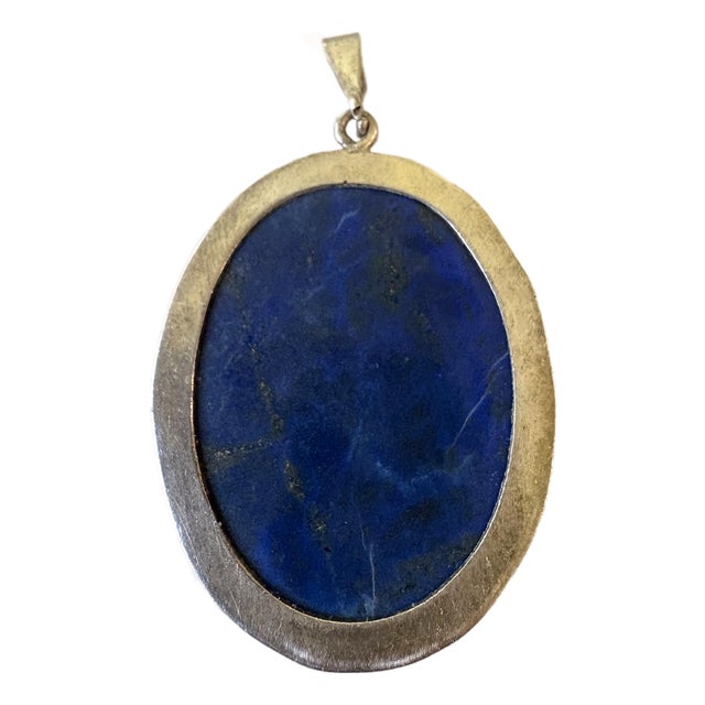 Vintage Lapis and Silver Pendant For Sale