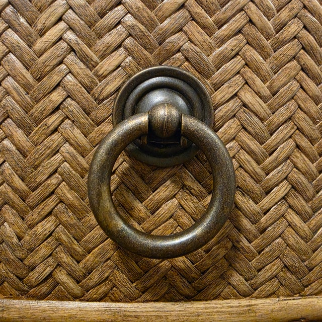 1990s 1990s Braxton Culler Coastal Demilune 3 Drawer Chest - Woven Rattan Reed & Oak - Carved Melon Feet - 36" W For Sale - Image 5 of 17