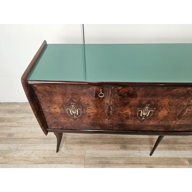 1950s Mid-Century Mahogany Sideboard with Teal Glass and Compartments with Drawers, 1950s For Sale - Image 5 of 18