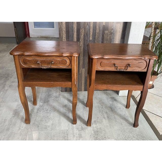 Vintage Oak Bedside Tables with Drawer and Niche, 1950s, Set of 2 For Sale - Image 13 of 13