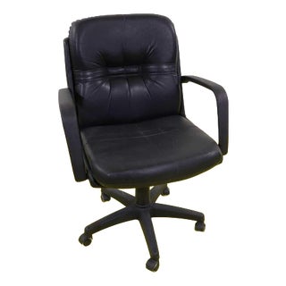 Office Chair in Black Faux Leather with Swivel Base and Wheels For Sale