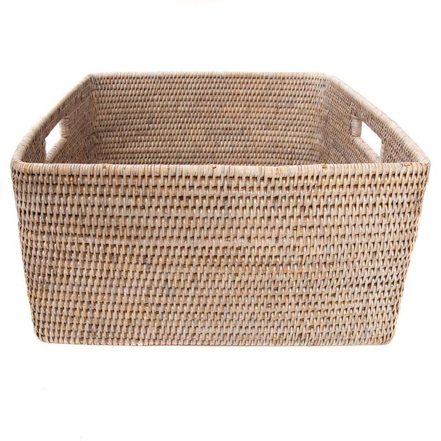 Artifacts Rattan Square Storage Basket with Rounded Corners in White Wash - 16" For Sale - Image 4 of 7