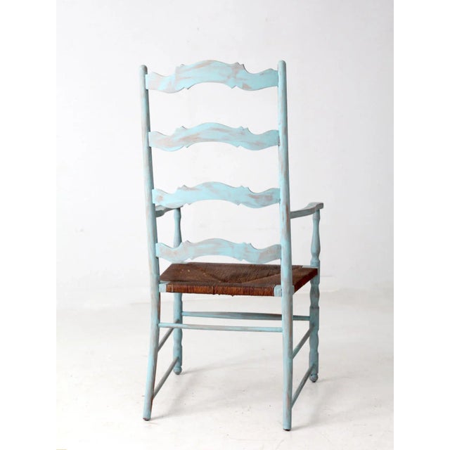 Wood Vintage Painted Ladder Back Chair With Rush Seat For Sale - Image 7 of 13