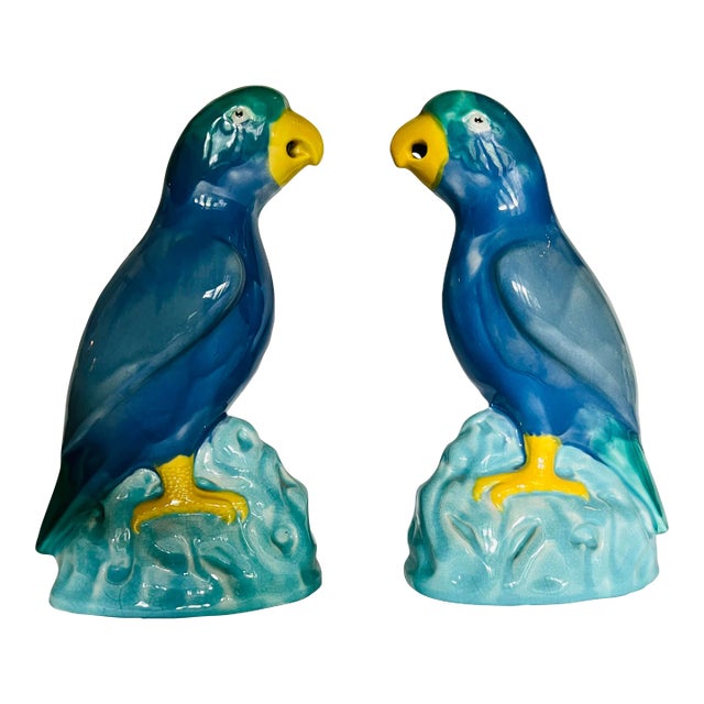 Antique Minton Parrot Bird Figurines in Blue For Sale