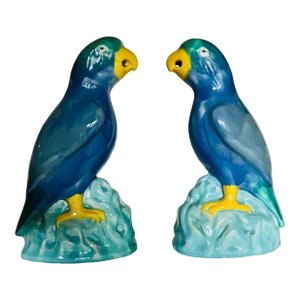 Antique Minton Parrot Bird Figurines in Blue