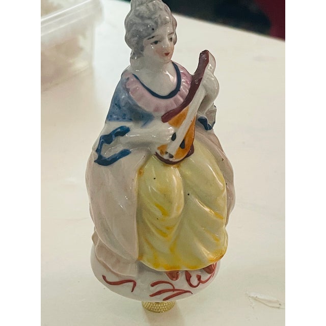 Antique Porcelain Couple Musicians Figurines Lamp Finials - a Pair For Sale - Image 4 of 5