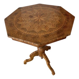 Antique Italian Walnut Maquetry Oct Tableaganal Pedestal For Sale