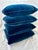 A set of four custom-made dark navy blue velvet pillows with contrasting cord trim. Each pillow measures 20” square and...