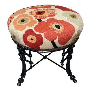 Needlepoint Faux Bamboo Stool For Sale