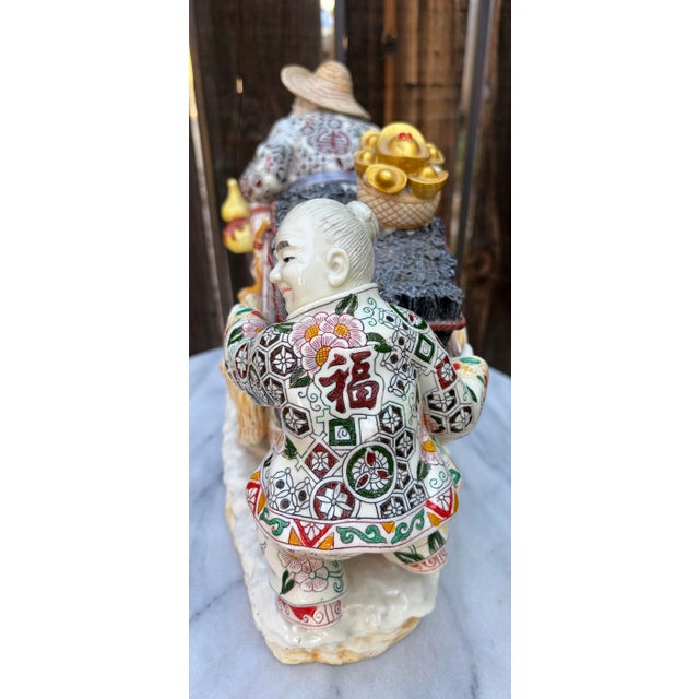 Vintage Italian Chinoiserie Faux Alabaster Prosperity Cart Sculpture For Sale In Phoenix - Image 6 of 9