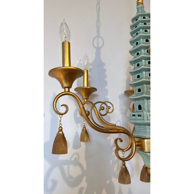 Port 68 Port 68 Celadon Ceramic Pagoda Chandelier For Sale - Image 4 of 6