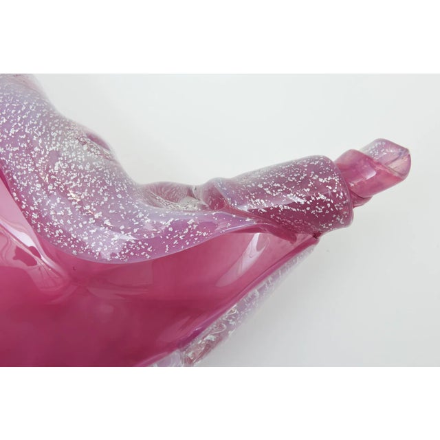 Vintage Murano Pink and Silver Foil Clam Shell Coiled Large Glass Bowl, Signed For Sale In Miami - Image 6 of 11