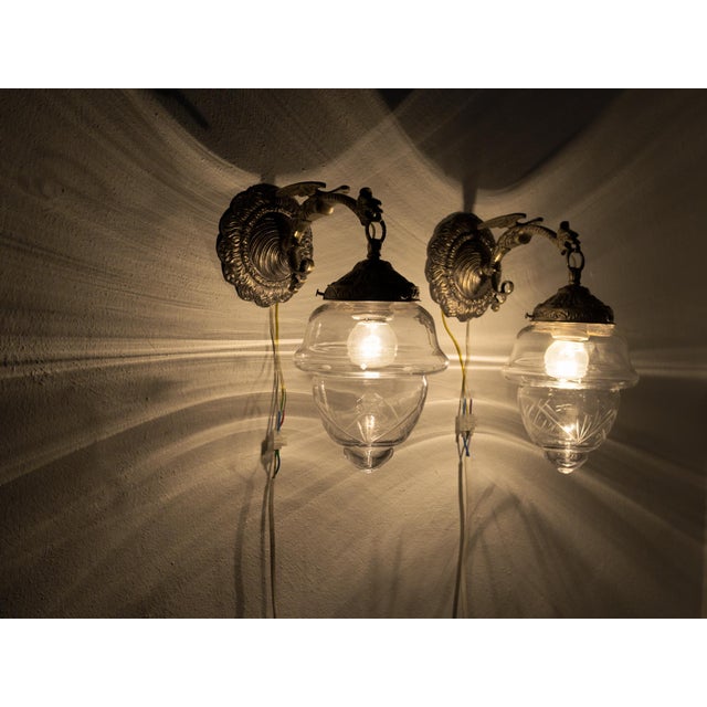 1950s Spanish Empire Cast Brass Dragon Sconces With Cut-Glass Acorn Shades - Set of 4 For Sale - Image 12 of 12
