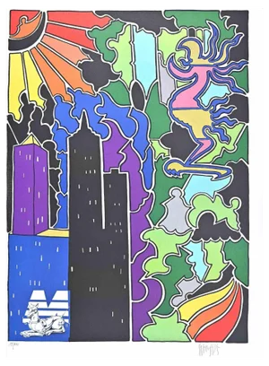 Antonio Cremonese, Abstract Urban Landscape, Lithograph, 1980s