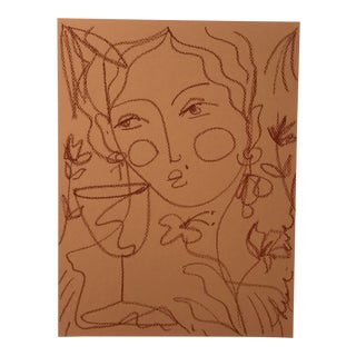 Leslie Weaver "Flowers & Wine in Burnt Orange" Original Drawing For Sale
