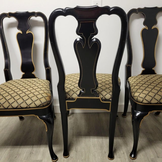 Set of 6 Kindel Chinoiserie Dining Chairs, Black & Gold For Sale - Image 15 of 18