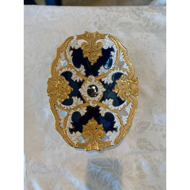 Ceramic Antique Meissen Porcelain Oval Reticulated Serving Dish - Retailer Ernst Wahliss Wien For Sale - Image 7 of 10