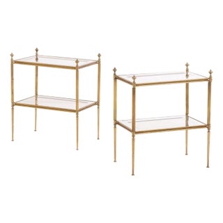 Pair of French Brass Two-Tier Tables, in the Manner of Maison Jansen, C. 1960. For Sale