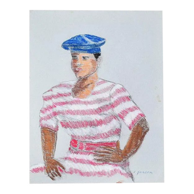 Tall Impressionist Portrait Drawing of a Frenchman 19.75" X 25.5" - Signed For Sale