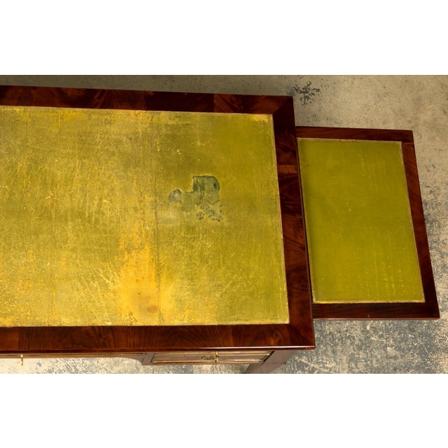 Brown Mid-19th Century French Neoclassical Mahogany Bureau Plat Desk With Chartreuse Leather For Sale - Image 8 of 18