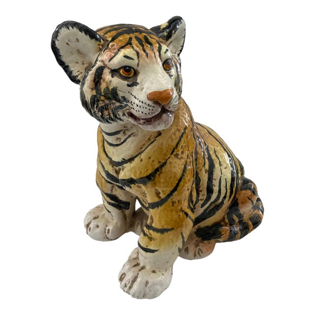 Italian Glazed Terra Cotta Tiger Cub For Sale