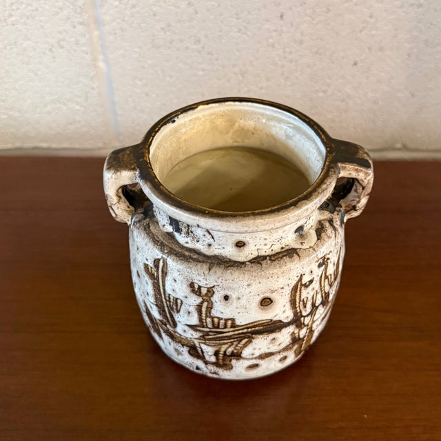 Ceramic Mid 20th Century Brutalist Japanese Handled Art Pottery Vase For Sale - Image 7 of 8