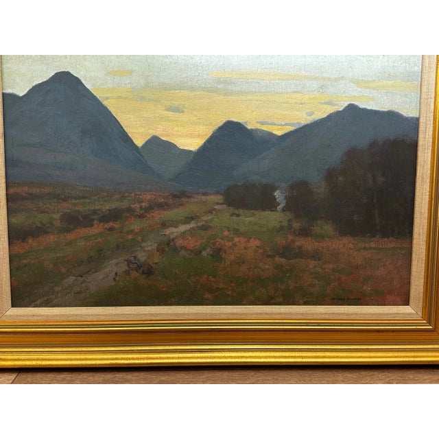 Scottish Mountain Oil Landscape at Dusk Signed by George Houston, c.1900–1920 For Sale - Image 10 of 12