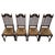A handsome early 20th-century English set of six dining chairs, finely crafted from oak and comprising four single chairs...
