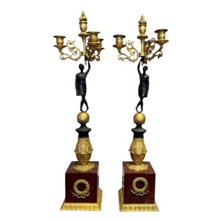 Early 19th Century Empire Gilt and Patinated Bronze Candleholders, Set of 2 For Sale