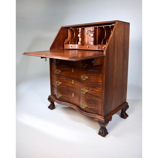 Chippendale Mahogany Secretary Slant Top Desk, 1920's For Sale - Image 4 of 16