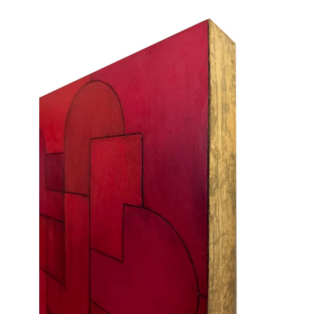 2020s Contemporary Geometric Abstract Oil and Cold Wax Painting Red Monochromatic by Stephen Cimini For Sale - Image 5 of 8