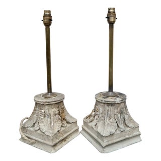 Antique Sandstone Corinthian Capital Table Lamps, 1910s, Set of 2 For Sale