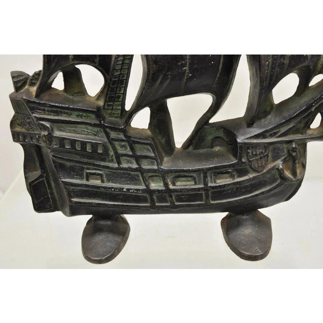 Early 20th Century Antique Victorian 1930 Creation Co Cast Iron Figural Ship Boat Door Stop (B) For Sale - Image 5 of 11